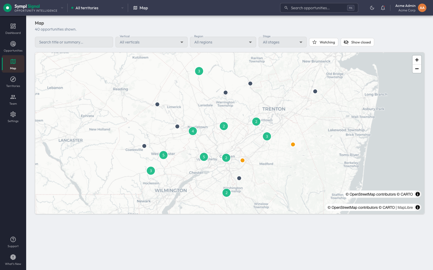 The Sympl Signal territory map — public owners monitored across the region